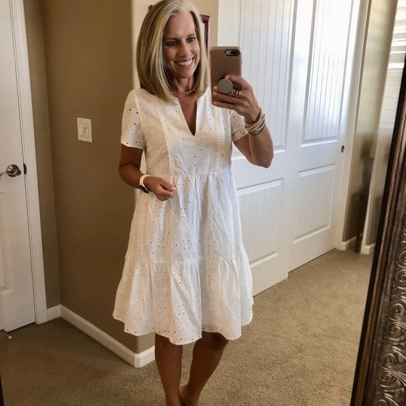 Knox Rose White Eyelet Tiered Mini Dress Women Short Sleeves Lined M Cottagecore - Picture 15 of 16